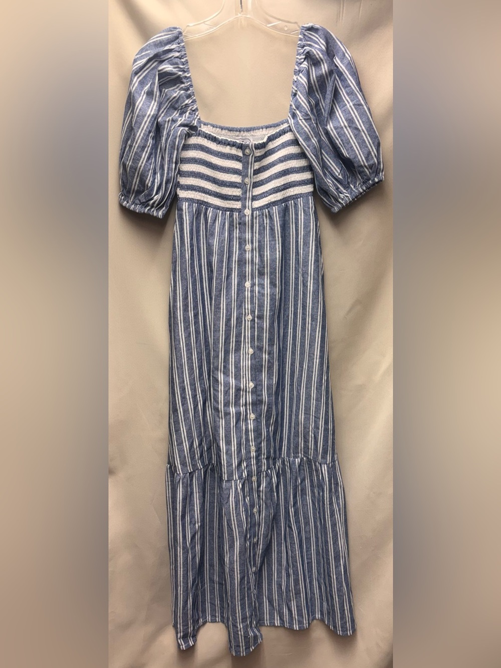 Emerson Fry Love Tomas Puff Sleeve 
Striped Smocked Cotton Maxi Dress NWT XS/S - Picture 2 of 9